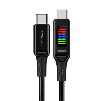 Cablu de date type-c to type-c, fast charging, 100w, 5a, led display, 1.2m - acefast - black foto