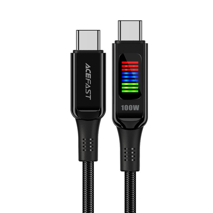 Cablu de date type-c to type-c, fast charging, 100w, 5a, led display, 1.2m - acefast - black