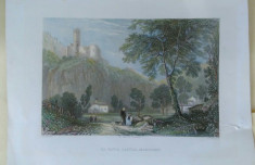 Gravura veche W.H. Bartlett - La Batia Castle Martigny foto