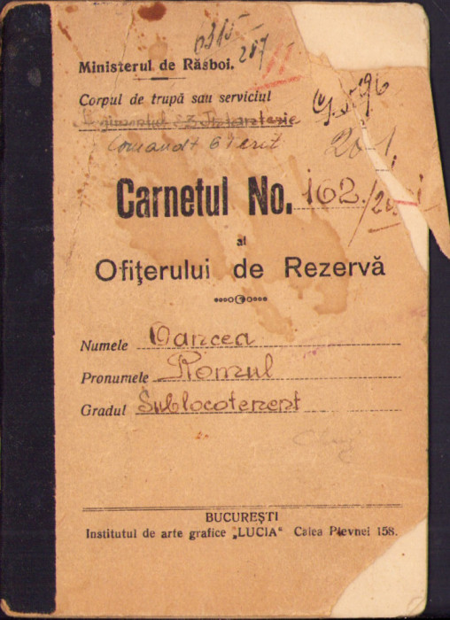 HST A2112 Carnetul ofițerului de rezervă Regimentul 83 Infanterie Cluj