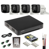 Sistem supraveghere analog Hikvision, 4 camere 8MP, lentila 2.8mm, IR 30m, DVR 4 canale, 8MP, AcuSense, Hard disk 500GB, Accesorii incluse SafetyGuard