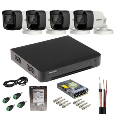 Sistem supraveghere analog Hikvision, 4 camere 8MP, lentila 2.8mm, IR 30m, DVR 4 canale, 8MP, AcuSense, Hard disk 500GB, Accesorii incluse SafetyGuard foto