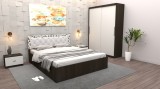 Set Dormitor Maia Wenghe + Alb Pat 160 cm x 200 cm + Noptiere + Dulap cu usi glisante 150 cm x 200 cm