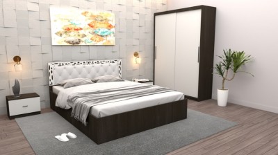 Set Dormitor Maia Wenghe + Alb Pat 160 cm x 200 cm + Noptiere + Dulap cu usi glisante 150 cm x 200 cm foto