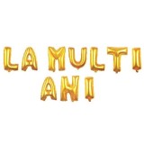 Baloane Folie La Multi Ani, Auriu Metalizat, 40cm, Set 10 Baloane, Decor Aniversare Copii, Botez, Petrecere, Panglica Inclusa