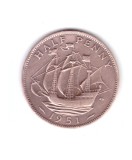 Moneda Marea Britanie 1/2 penny 1951, stare buna, curata, Europa, Bronz