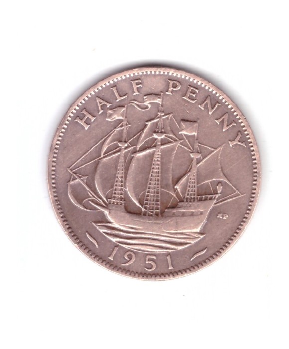 Moneda Marea Britanie 1/2 penny 1951, stare buna, curata
