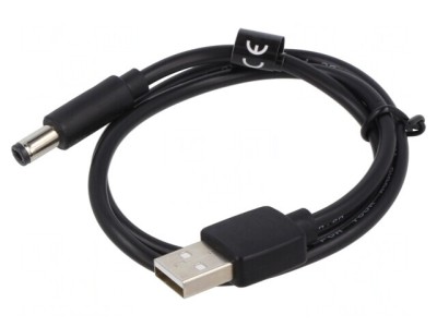 Cablu USB A la DC 5,5/2,5 Negru 0,5m PVC foto