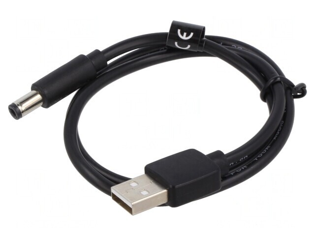 Cablu USB A la DC 5,5/2,5 Negru 0,5m PVC