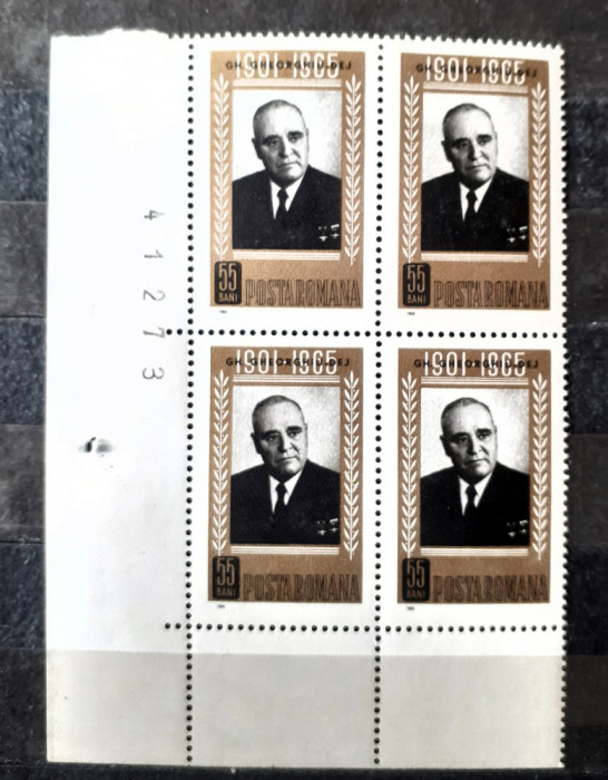 Romania 1965 Lp 623 bloc de 4 timbre Gheorghiu DeJ nestampilat