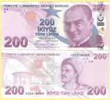 TURCIA 200 LIRE 2024 ( 2009 ) prefix H , UNC [1] P- 227g , necirculata , Semn Guvernator Fatih Karahan , Viceguvernator Osman Cevdet Akcay
