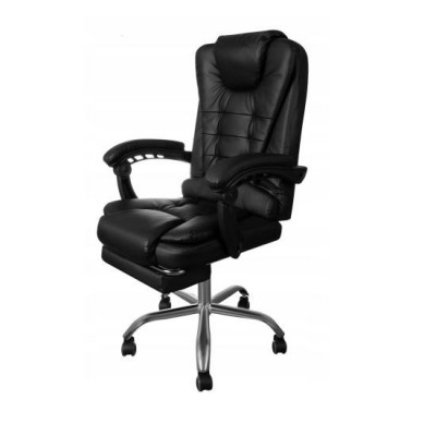 Scaun de birou, cu suport pentru picioare, rotativ, piele ecologica, negru, 65x102/110 cm GartenVIP DiyLine foto