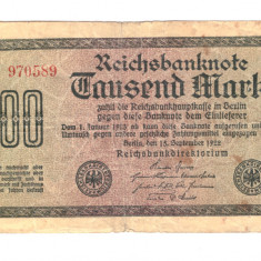 Bancnota Germania 1000 mark/marci septembrie 1922, serie rosie, stare buna