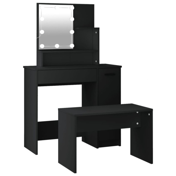 Set masuta de toaleta cu LED, alb, lemn prelucrat