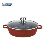 Cumpara ieftin Cratita Aluminiu Heinner Calabria 24cm, 2.6L, Capac Sticla Termorezistenta, Invelis Ceramic Marmorat, Inductie
