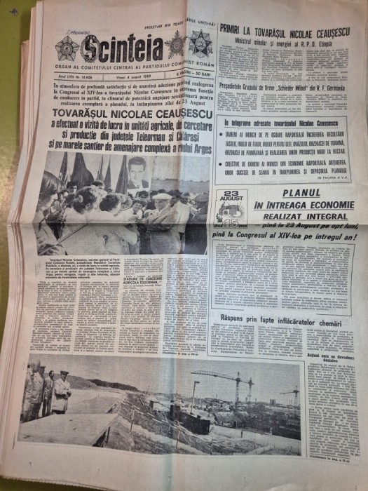 ziarul scanteia 4 august 1989 - vizita lui ceausescu in judetele teleorman,calarasi