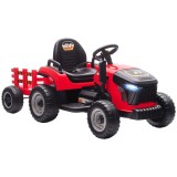AIYAPLAY 2 &icirc;n 1 Tractor Electric pentru Copii 3-8 Ani cu Remorcă Detașabilă, Telecomandă, Muzică, Lumini, Roșu | Aosom Romania