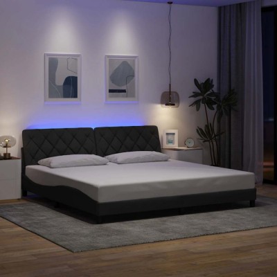 vidaXL Cadru de pat cu LED fără saltea Gri &amp;icirc;nchis 200x200 cm Material 3310693 foto