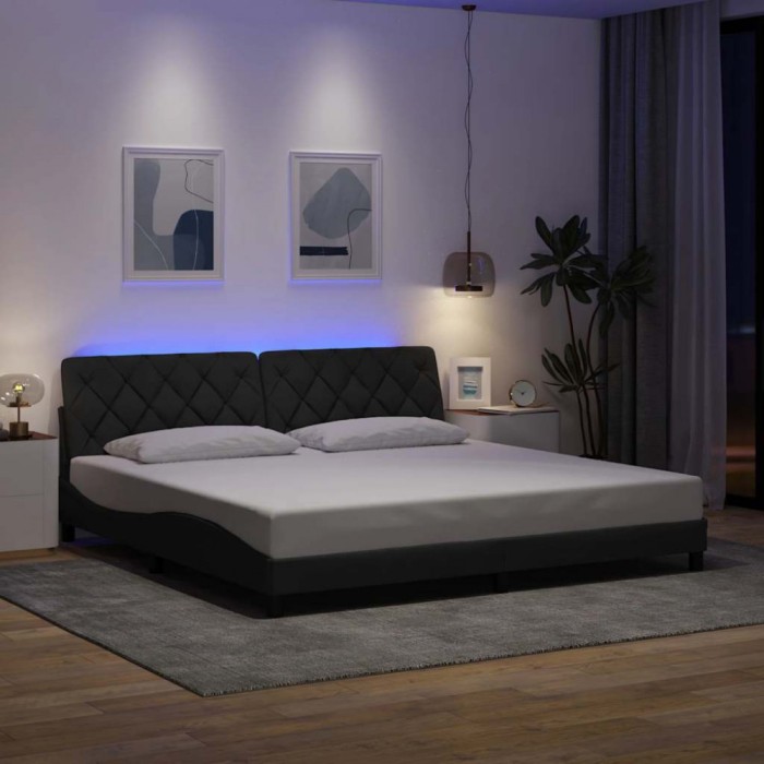 vidaXL Cadru de pat cu LED fără saltea Gri &icirc;nchis 200x200 cm Material 3310693
