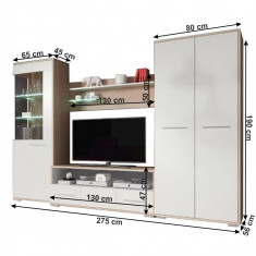 Living modern , stejar sonoma alb mat , 275 cm , cu dulap haine , foto