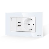 Cumpara ieftin Intrerupator Simplu + Priza USB A+C + Priza Schuko cu Rama din Sticla LUXION, Standard Italian, 4M SmartElectro IntelligentHouse