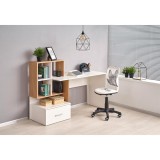 Birou cu spatii depozitare HM Grosso, rafturi, sertar, PAL melaminat, 149x50x105 cm, stejar auriu alb