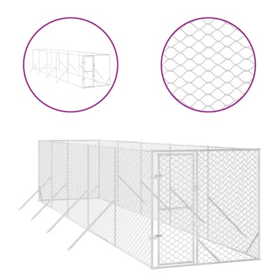 Padoc de exterior pentru caini argintiu 2x10x2m otel galvanizat foto