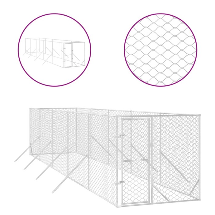 Padoc de exterior pentru caini argintiu 2x10x2m otel galvanizat