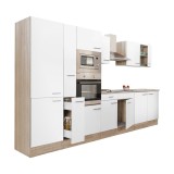 Mobilier de bucătărie Yorki 360 cu corp din stejar Sonoma, cu fațade albe cu finisaj satinat și dulap cu rafturi, fără blat de lucru