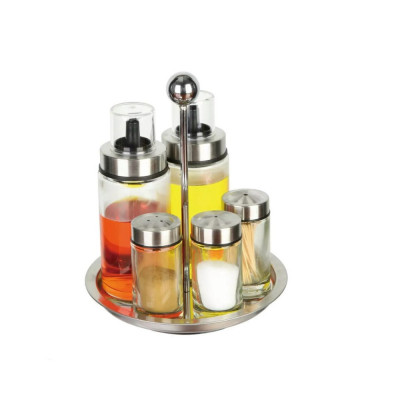 Set de 5 recipiente din sticla pentru condimente, ulei si otel, capacitate 50-170 ml, KingHoff foto