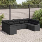 Cumpara ieftin Set de grădină 9 piese cu perne &icirc;n negru din rattan poli