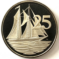 CAYMAN ISLANDS 25 CENTS 1975 PROOF,( Goleta „Kirk B”, navigând,.)