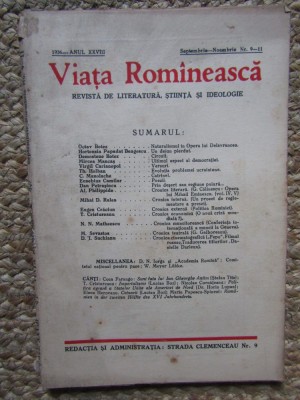 REVISTA VIATA ROMANEASCA REVISTA DE LITERATURA STIINTA SI IDEOLOGIE ANUL XXVIII SEPTEMBRIE-NOIEMBRIE NR. 9-11 1936 foto