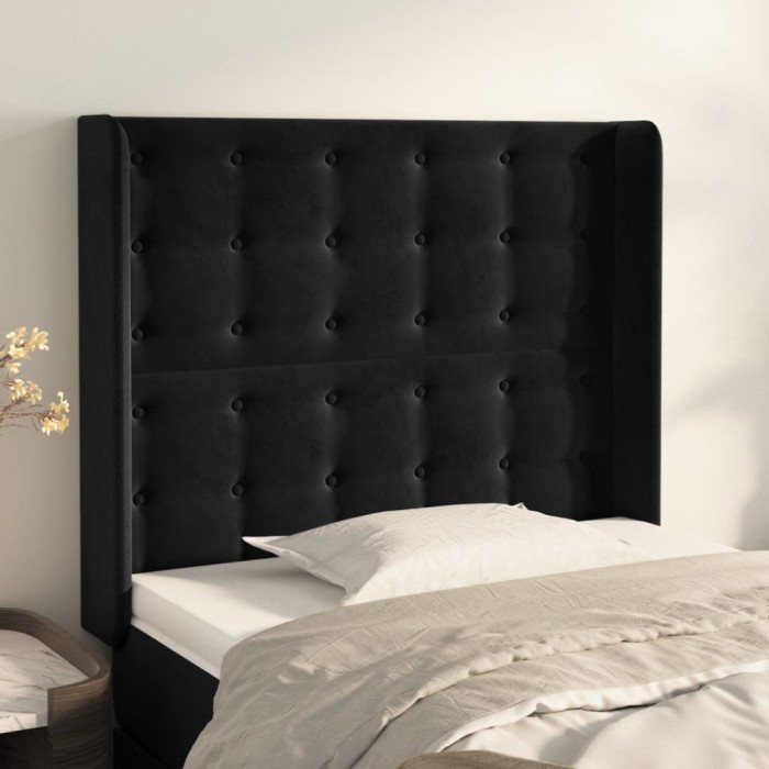 vidaXL Tăblie de pat cu aripioare, negru, 83x16x118/128 cm, catifea 3120046