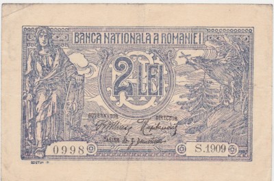 ROMANIA 2 LEI 1920 FILIGRAN PARCHEMINE VF foto