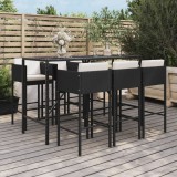 VidaXL Set bar de grădină, 7 piese, cu perne, negru, poliratan