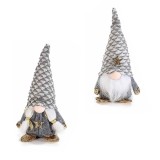 Set 2 figurine Mos Craciun si Craciunita din textil gri auriu 8x8x17 cm