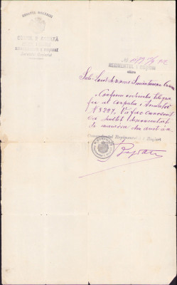 HST A1048 Act desconcentrare ofițer 1902 Regimentul 1 Roșiori semnat comandant foto