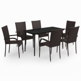Set de servit masa pentru gradina, 7 piese, maro si negru