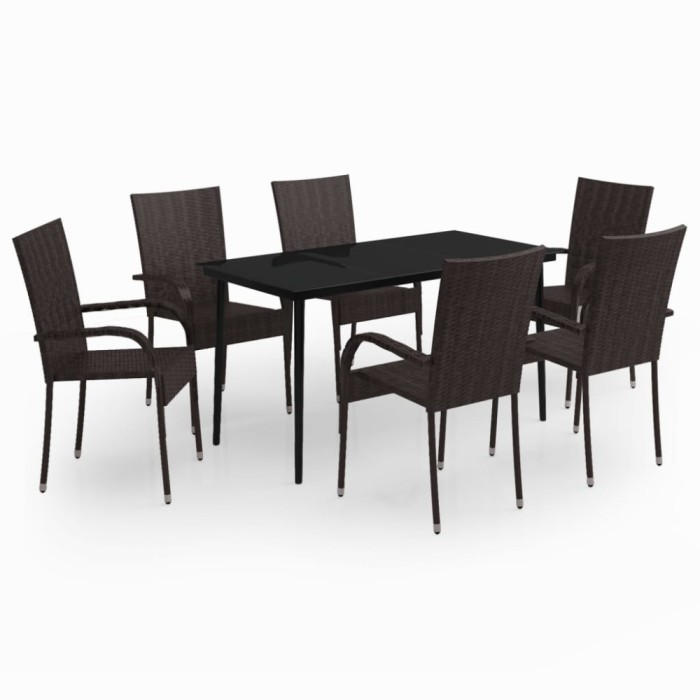 Set de servit masa pentru gradina, 7 piese, maro si negru