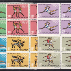 ROMANIA 1972 LP 787 PREOLIMPIADA MUNCHEN BLOCURI DE 4 TIMBRE MNH