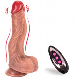 Vibrator Realist James, Remote Control, 9 Moduri Vibratii, 3 Moduri Rotatii, Incalzire, Silicon Lichid, USB, Maro, 21 cm