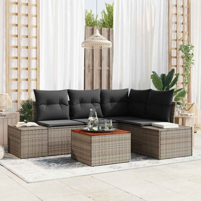 vidaXL Set de canapele pentru grădină cu pernă 5 pcs Gri Rattan poli 3347951