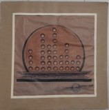 Lucrare Paul NEAGU, tehnică mixtă pe h&acirc;rtie, 36 x 36 / 27 x 27 cm semnata datata