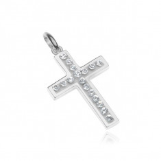 Pandantiv argint - cruce cu zircon încorporat, bază albă
