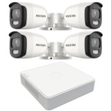 Sistem de supraveghere video 4 camere Hikvision ColorVU 5MP lumina alba 20m DVR 4 canale 8MP SafetyGuard Surveillance