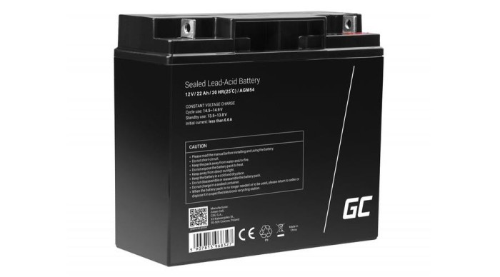 Green Cell Baterie AGM VRLA 12V 22Ah fără &icirc;ntreținere pentru bărci, scutere, jucării, scaune cu rotile