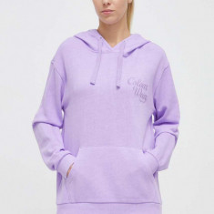 Colourwear hanorac de bumbac femei, culoarea violet, cu glugă, neted