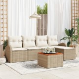 vidaXL Set de Canapea de Grădină 6 pcs Bej, alb Mari Rattan poli, lemn