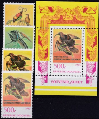 DB1 Fauna Pasari Paradis Indonezia 1983 4 v. + SS ( usor ondulat ) MNH foto